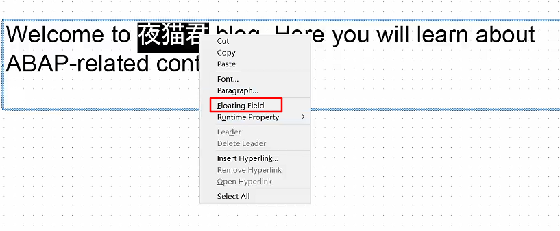 11.选中Floating Filed对象